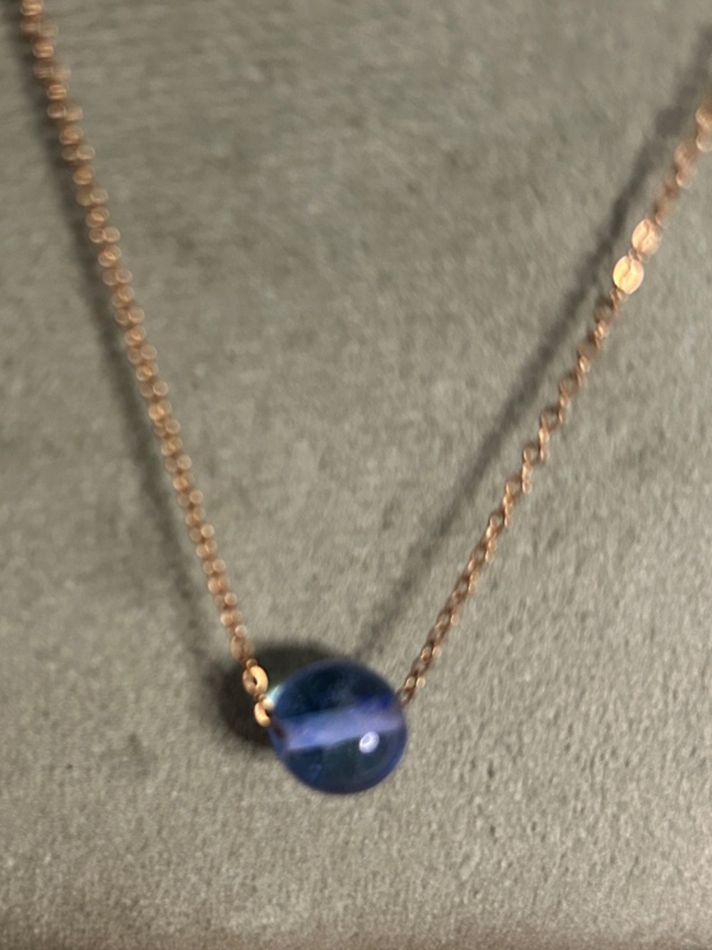 18k Gold Plated Chain Necklace with Dark Teal Glass Bead NEW - Picture 3 of 6